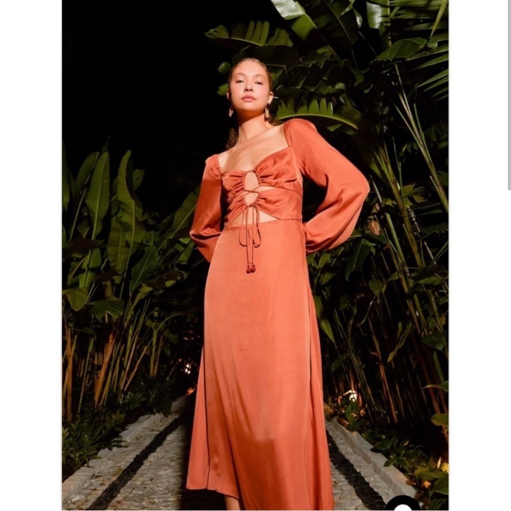 FARM Rio Rust Orange Long Sleeve Maxi Dress
